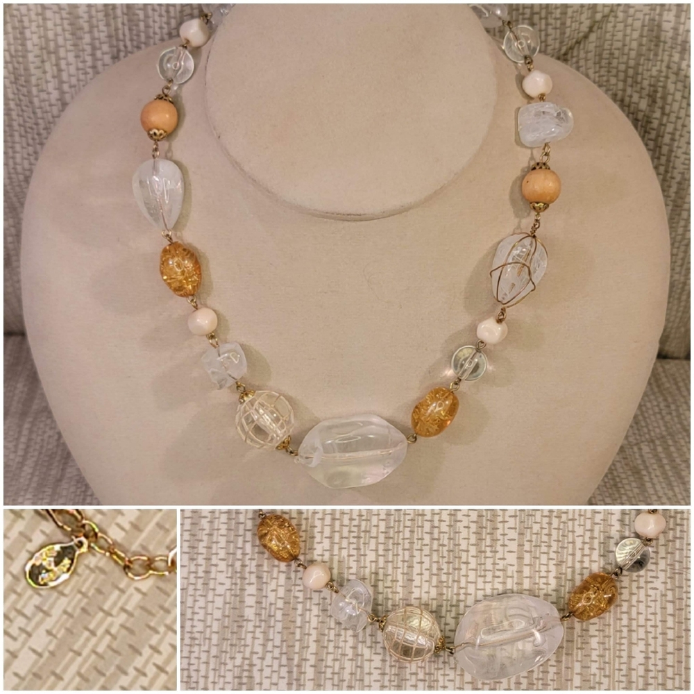 Orange beaded wire necklace